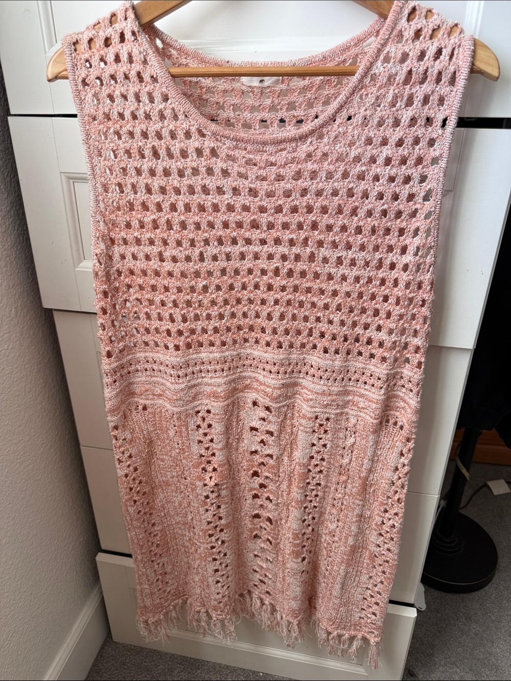 Cost Plus World Market Pink Crochet Knit Sleeveless Dress